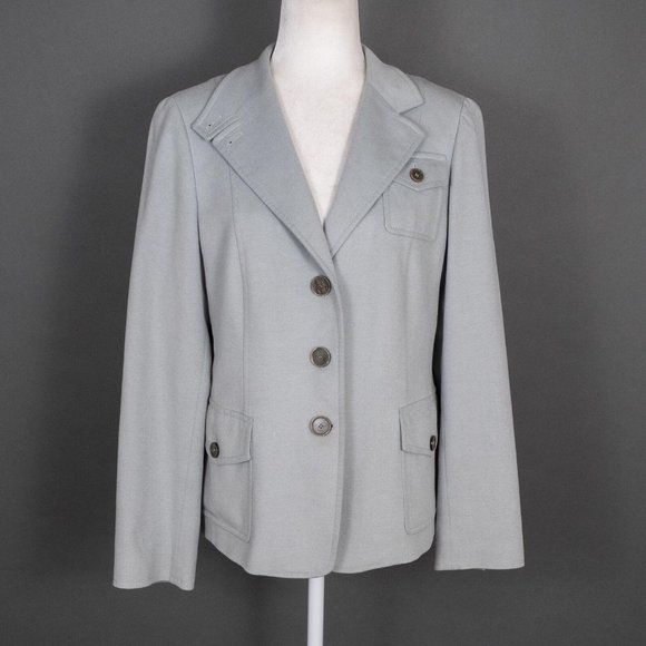 Akris Wool/Angora Blend Lined Button Up Lapel Blazer Jacket Women's - SZ 12 - Picture 1 of 11